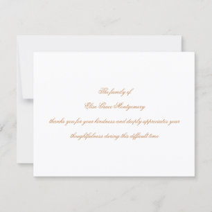 Elegant Taupe Script Funeral Acknowledgement Thank You Card