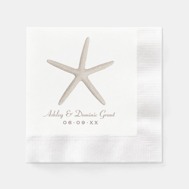 Elegant Taupe Starfish Beach Wedding Napkin (Front)