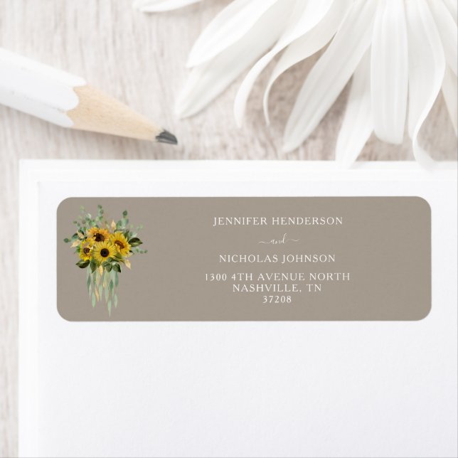Elegant Taupe Sunflowers Wedding Address (Insitu)