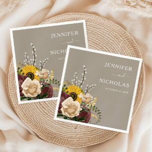 Elegant Taupe Sunflowers Wedding Napkin