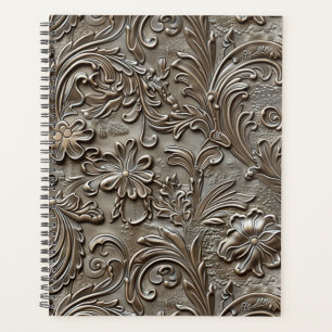Elegant taupe tooled leather  planner