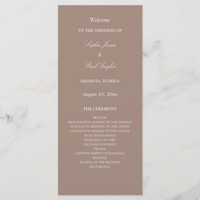 Elegant Taupe Wedding Program (Front)