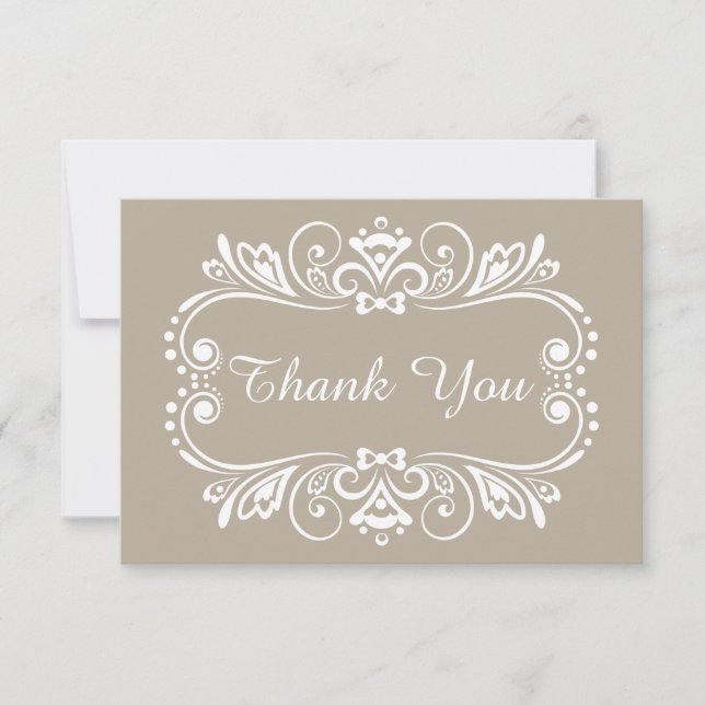 Elegant Taupe Wedding Thank You Note Cards (Front)
