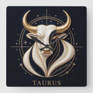 ♉ Elegant Taurus Zodiac Gold Bull Astrology ✨ Square Wall Clock