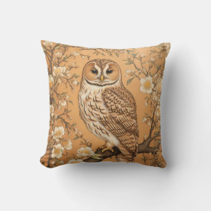 Elegant Tawny Owl William Morris Inspired Throw Pillow
