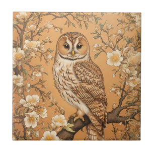 Elegant Tawny Owl William Morris Inspired Tile
