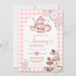 Elegant Tea A Baby is Brewing Baby Shower Flowers Invitation