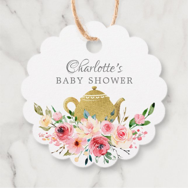 Elegant Tea Baby Shower Favour Gift Tag (Back)