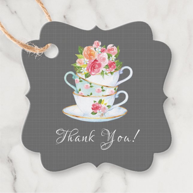 Elegant Tea Baby Shower Favour Gift Tag (Front)