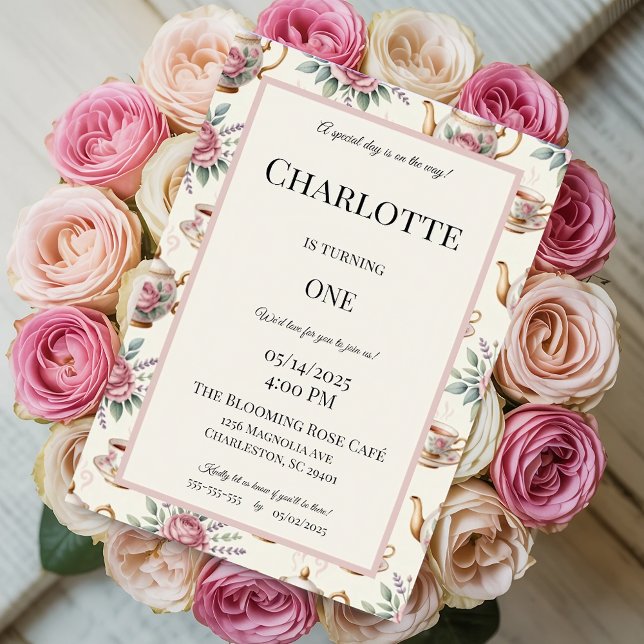 Elégant Tea Party Anniversaire Invitation pour les (Créateur téléchargé)