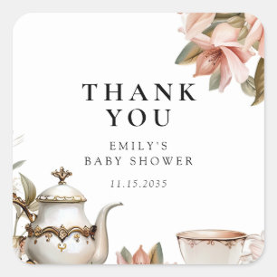 Elegant Tea Party Baby Shower Square Sticker
