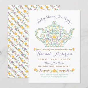 Elegant Tea Party Baby Shower - Teapot Invitation