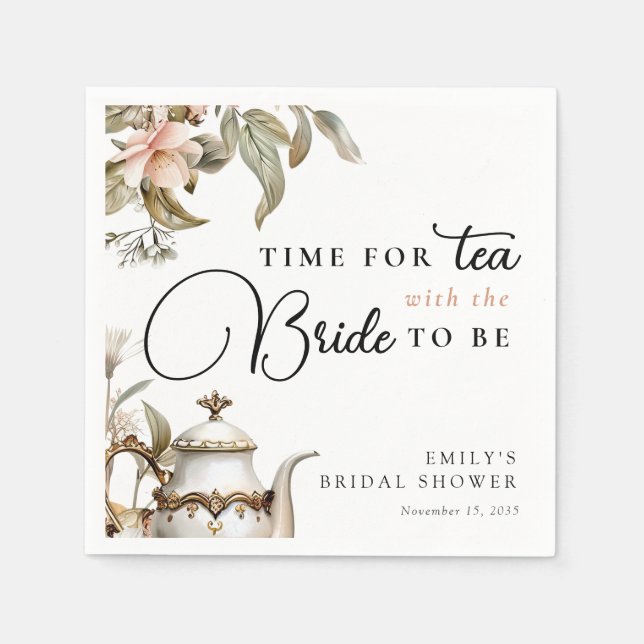 Elegant Tea Party Bridal Shower Napkin (Front)