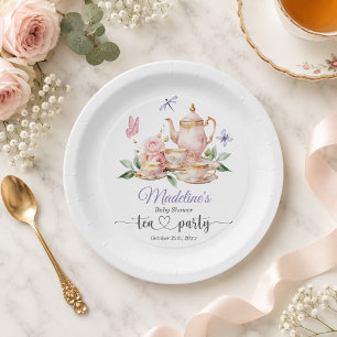 Elegant Tea Party Butterflies Baby Shower  Paper Plate