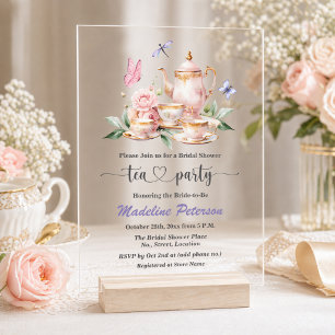 Elegant Tea Party Butterflies Bridal Shower  Acrylic Invitations