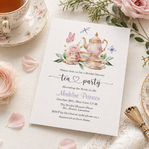 Elegant Tea Party Butterflies Bridal Shower  Invitation