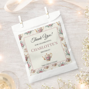 Elegant Tea Party Name Vintage Floral Birthday Favour Bag