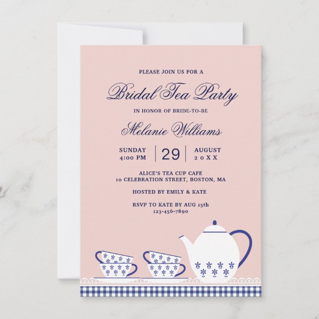 Elegant Tea Party Pink Bridal Shower Invitation (Front)