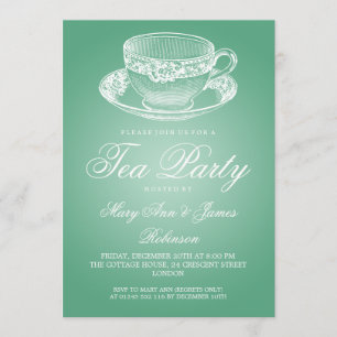 Elegant Tea Party Vintage Tea Cup Mint Invitation