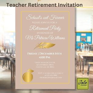 Elegant Teacher Pastel Brown Gold Retirement Party Invitation