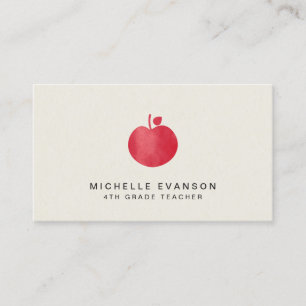 Elegant Teacher Professional Instructor Red Apple Business Card