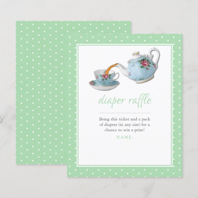Elegant Teacup Baby Shower Tea Party Diaper Raffle (Front/Back)