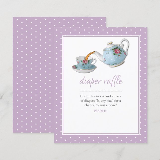 Elegant Teacup Baby Shower Tea Party Diaper Raffle (Front/Back)