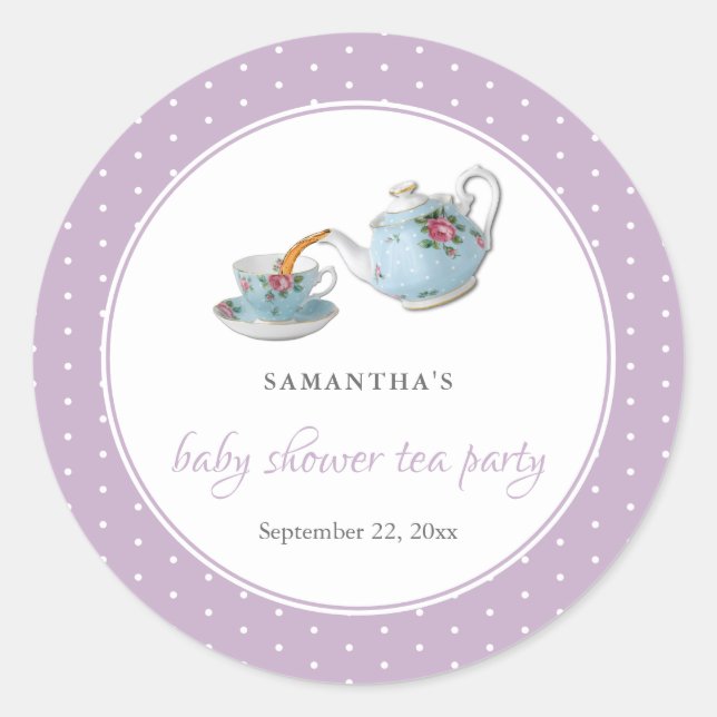 Elegant Teacups Baby Shower Tea Party Classic Round Sticker (Front)