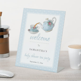 Elegant Teacups Baby Shower Tea Party Welcome Pedestal Sign