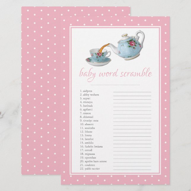 Elegant Teacups Baby Shower Tea Party Word Scrable (Front/Back)