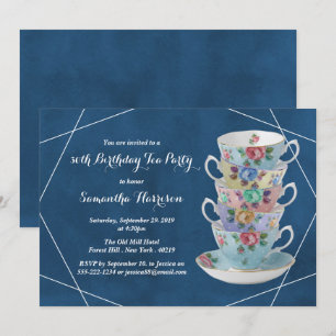 Elegant Teacups Birthday Tea Party Invitation