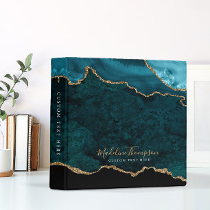 Elegant Teal Agate Geode Gold Script Typography Binder