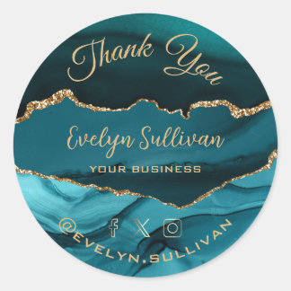elegant teal agate thank you classic round sticker