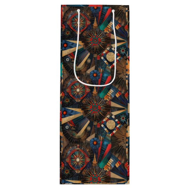 Elegant Teal "Ancient Indigenous Chronicles" Gloss Wine Gift Bag (Front)