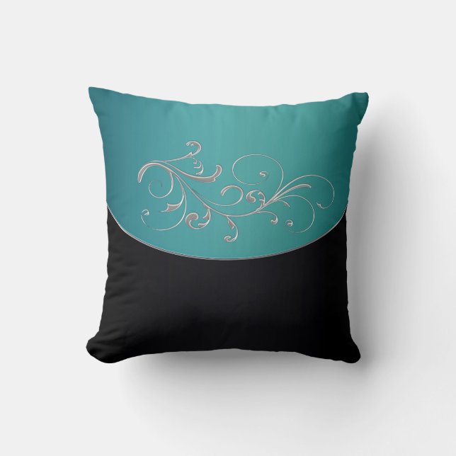 Elegant Teal and Black Throw Pillow (Front)