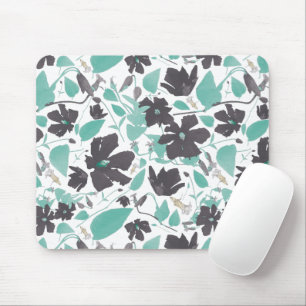 Elegant Teal And Brown Flower Blossoms Mouse Pad