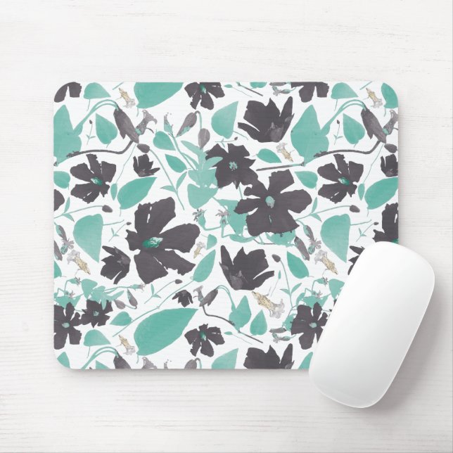 Elegant Teal And Brown Flower Blossoms Mouse Pad (With Mouse)