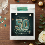 Elegant Teal and Gold 50th Birthday Thank You Favour Bag<br><div class="desc">Send your guests home with a touch of luxury using these elegant teal and gold 50th birthday favor bags. Featuring a striking turquoise mosaic glass effect inside a 3D gold-trimmed "50, " this design is set against a sophisticated dark background with glowing bokeh lights. The gold calligraphy and "Thank You"...</div>