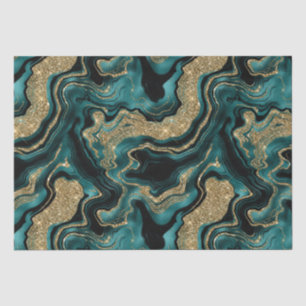 Elegant Teal and Gold Glitter Agate Birthday Tissue Paper