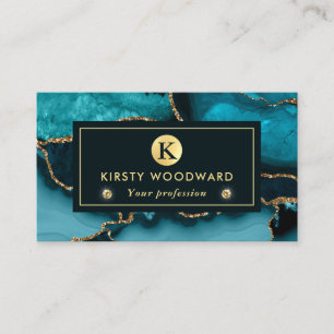 Elegant Teal and Gold Glitter Marble Agate Business Card