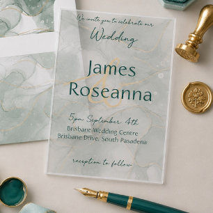 Elegant Teal and Gold Marble Wedding Acrylic Invitations