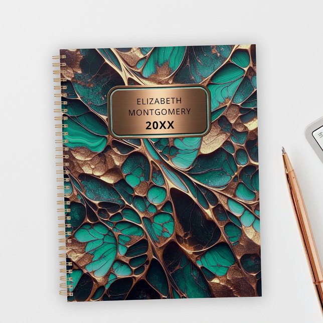 Elegant Teal and Gold Marble with Bronze Nameplate Planner (Creator Uploaded)