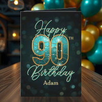 Elegant Teal and Gold Metallic 90th Birthday