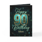 Elegant Teal and Gold Metallic 90th Birthday