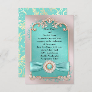Elegant Teal and Gold Wedding Invitation
