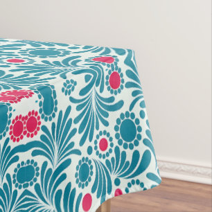 Elegant Teal and Magenta Foliage Pattern Tablecloth