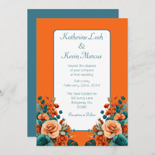 Elegant Teal and Orange Floral Invitation