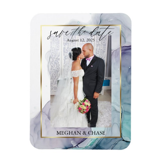 Elegant Teal and Purple Photo Save the Date  Magnet (Vertical)