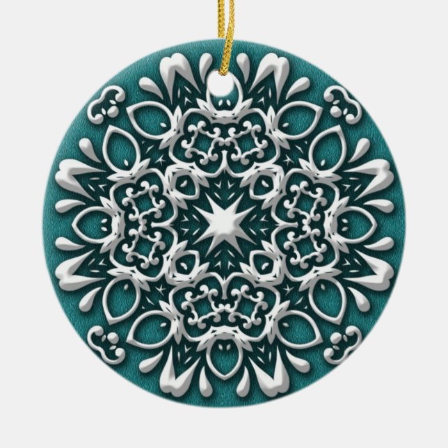 Elegant Teal and Silver Christmas Ornament (Front)