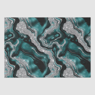 Elegant Teal and silver Glitter Agate Birthday Tissue Paper